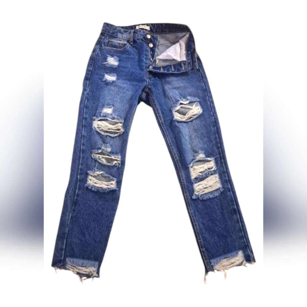 HAMMER JEANS Distressed Blue Denim Frayed Hem Button Fly Women's Jeans Size 1